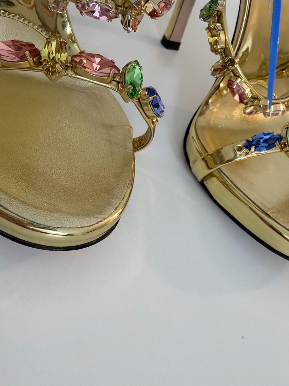 Giuseppe Zanotti Harmony Gold Jeweled Multicolor Crystal-Strap Heels size 37.5 - Picture 13 of 17